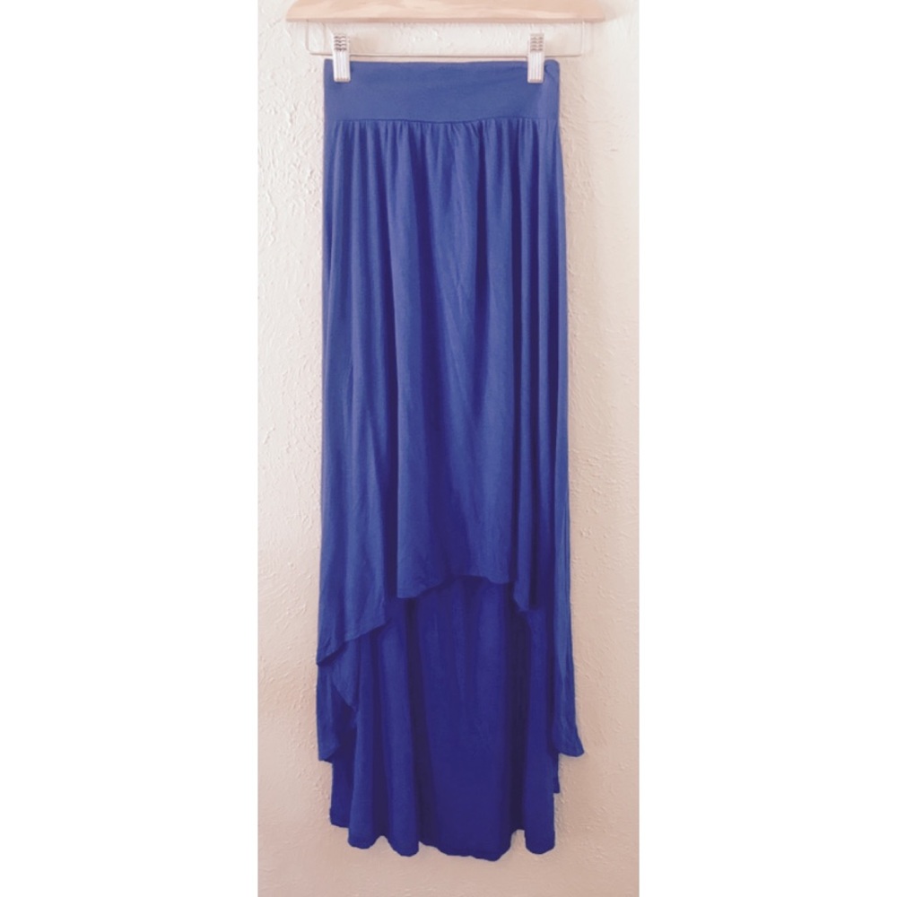 Mendocino Blue High-Low Stretch Skirt Midi